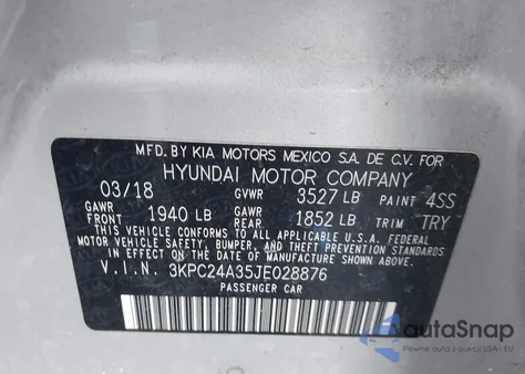2018 Hyundai Accent Se from USA, damaged, VIN 3KPC24A35JE028876